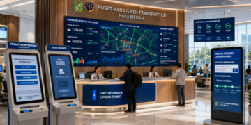 Dashboard interaktif Izin Transportasi Medan yang menampilkan sistem pemantauan data mobilitas real-time untuk mendukung efisiensi perhubungan kota Medan