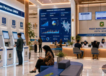 Dashboard interaktif Izin Usaha Mikro Medan yang menampilkan sistem pemantauan data UMKM real-time untuk mendukung efisiensi usaha kota Medan