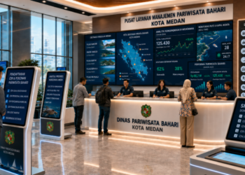 Dashboard interaktif Izin Wisata Bahari Medan yang menampilkan sistem pemantauan data destinasi air real-time untuk mendukung efisiensi wisata kota Medan