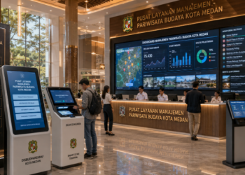 Dashboard interaktif Izin Wisata Budaya Medan yang menampilkan sistem pemantauan data tradisi real-time untuk mendukung efisiensi wisata kota Medan