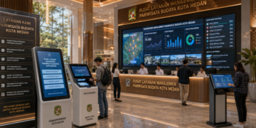 Dashboard interaktif Izin Wisata Budaya Medan yang menampilkan sistem pemantauan data tradisi real-time untuk mendukung efisiensi wisata kota Medan