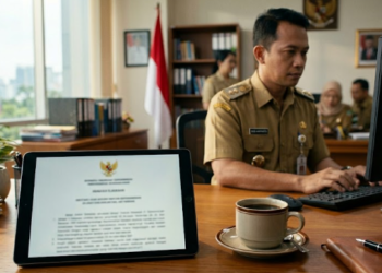 Ilustrasi konferensi pers pejabat pemerintah terkait pengumuman resmi jadwal tes CPNS 2026 digelar Juli dan finalisasi kuota formasi ASN.