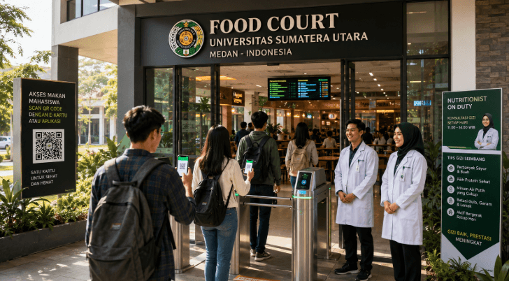 Optimalisasi fungsi Kantin Kampus Medan melalui penyediaan sistem pembayaran pendaftaran e-registrasi maba elektronik guna meningkatkan efisiensi tata kelola penyediaan sarana unit layanan kuliner higienis di kawasan lingkungan perguruan tinggi pimpinan.
