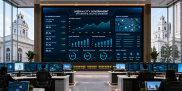 Dashboard monitoring digital yang menampilkan data real-time mengenai Kinerja Organisasi Medan untuk memastikan seluruh target program pembangunan tercapai tepat waktu.