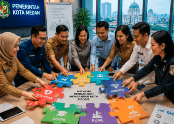 Penerapan Kolaborasi ASN Medan melalui koordinasi intensif antar dinas guna menyelesaikan permasalahan kota secara komprehensif dan terpadu pimpinan.