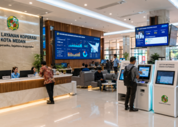 Dashboard interaktif Koperasi UMKM Medan yang menampilkan sistem pendataan usaha real-time untuk mendukung efisiensi layanan bagi pelaku ekonomi di kota Medan.