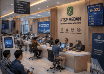 Optimalisasi fungsi Layanan Perizinan Medan melalui penyediaan sistem aplikasi perizinan mandiri guna meningkatkan kemudahan berusaha di lingkungan pemerintah kota pimpinan.