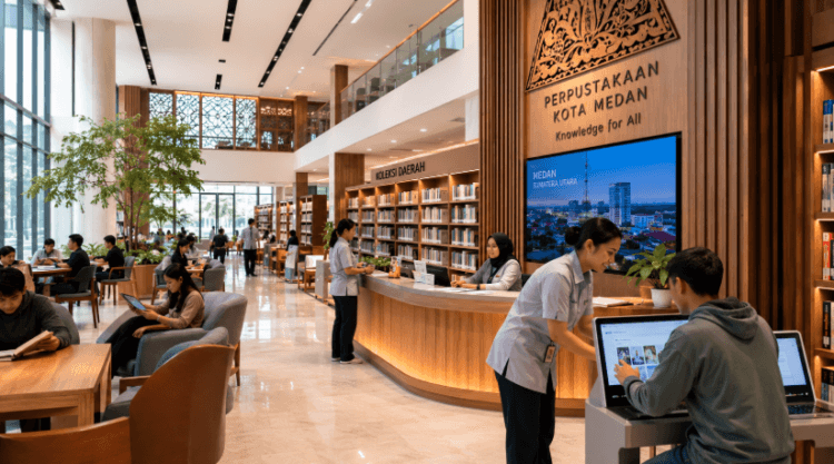 Optimalisasi fungsi Layanan Perpustakaan Medan melalui penyediaan sistem perpustakaan digital terpadu guna meningkatkan minat baca di lingkungan pemerintah kota pimpinan.