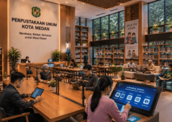Optimalisasi fungsi Layanan Perpustakaan Medan melalui penyediaan e-book dan fasilitas ruang diskusi guna meningkatkan minat baca di lingkungan pemerintah kota pimpinan.