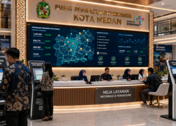 Dashboard interaktif Legalitas Kelola Wisata Medan yang menampilkan sistem pemantauan data destinasi real-time untuk mendukung efisiensi wisata kota Medan