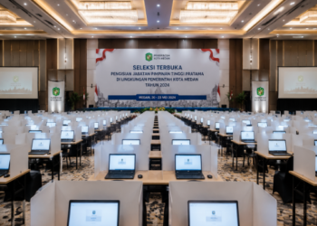 Kesiapan sarana dan prasarana di Lokasi Tes Medan yang telah memenuhi standar protokol kesehatan dan keamanan sistem untuk pelaksanaan ujian kompetensi pimpinan.