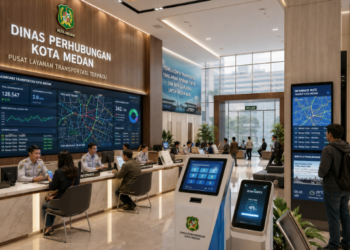 Dashboard interaktif Mobilitas Kota Medan yang menampilkan sistem pemantauan transportasi real-time untuk mendukung efisiensi perjalanan warga kota Medan.