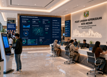 Dashboard interaktif Panduan Izin Kepemudaan Medan yang menampilkan sistem pemantauan data kreativitas real-time untuk mendukung efisiensi pemberdayaan kota Medan.