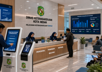 Dashboard interaktif Panduan Izin Ketenagakerjaan Medan yang menampilkan sistem pemantauan data produktivitas real-time untuk mendukung efisiensi tenaga kerja kota Medan.