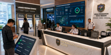 Dashboard interaktif Panduan Izin Ketertiban Medan yang menampilkan sistem pemantauan data keamanan real-time untuk mendukung efisiensi ketertiban kota Medan.