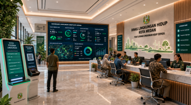 Dashboard interaktif Panduan Izin Lingkungan Medan yang menampilkan sistem pemantauan data ekologi real-time untuk mendukung efisiensi lingkungan kota Medan.