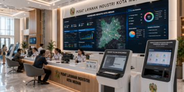Dashboard interaktif Panduan Izin Usaha Perindustrian yang menampilkan sistem pemantauan data produksi real-time untuk mendukung efisiensi perindustrian kota Medan.