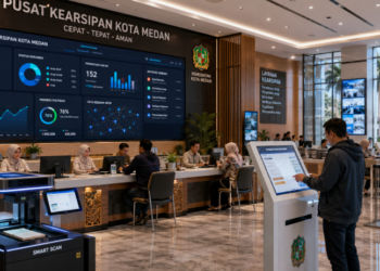 Dashboard interaktif Layanan Kearsipan Daerah Medan yang menampilkan sistem pemantauan data arsip real-time untuk mendukung efisiensi kearsipan kota Medan.