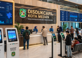 Dashboard interaktif Layanan Ketenagakerjaan Kota Medan yang menampilkan sistem pemantauan data karier real-time untuk mendukung efisiensi tenaga kerja kota Medan.
