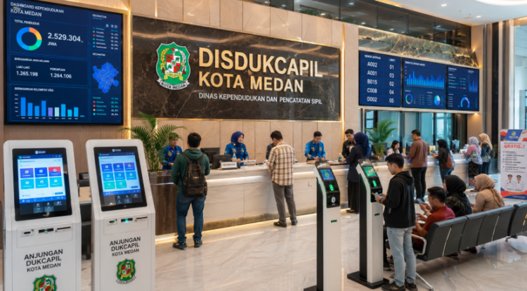 Dashboard interaktif Layanan Ketenagakerjaan Kota Medan yang menampilkan sistem pemantauan data karier real-time untuk mendukung efisiensi tenaga kerja kota Medan.