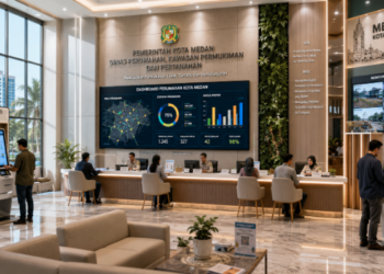Dashboard interaktif Layanan Perumahan Kota Medan yang menampilkan sistem pemantauan data hunian real-time untuk mendukung efisiensi perumahan kota Medan.