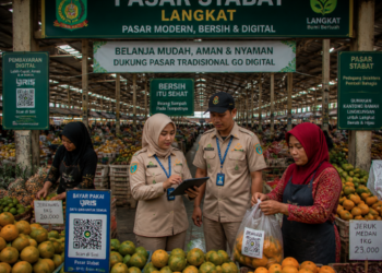 Optimalisasi fungsi Pasar Tradisional Langkat melalui penyediaan sistem pembayaran retribusi kios elektronik guna meningkatkan efisiensi tata kelola transaksi komoditas lokal di lingkungan pemerintah wilayah pimpinan.
