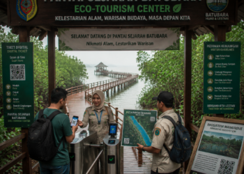 Optimalisasi fungsi Pelesir Alam Batubara melalui penyediaan sistem pembayaran retribusi masuk elektronik guna meningkatkan efisiensi tata kelola kunjungan wisatawan alam di kawasan wisata pantai mangrove pimpinan.