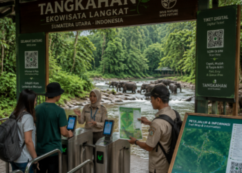 Optimalisasi fungsi Pelesir Alam Langkat melalui penyediaan sistem pembayaran retribusi masuk elektronik guna meningkatkan efisiensi tata kelola kunjungan wisatawan alam di kawasan konservasi hutan pimpinan.