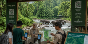 Optimalisasi fungsi Pelesir Alam Langkat melalui penyediaan sistem pembayaran retribusi masuk elektronik guna meningkatkan efisiensi tata kelola kunjungan wisatawan alam di kawasan konservasi hutan pimpinan.