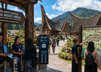 Optimalisasi fungsi Pelesir Budaya Karo melalui penyediaan sistem pembayaran retribusi masuk elektronik guna meningkatkan efisiensi tata kelola kunjungan wisatawan desa adat di lingkungan pemerintah wilayah pimpinan.