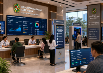 Dashboard interaktif Peluang Kerja Medan yang menampilkan sistem pemantauan rekrutmen real-time untuk mendukung efisiensi karier warga kota Medan.