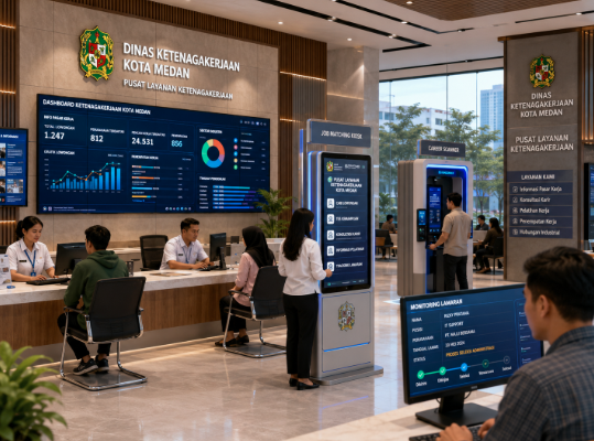 Dashboard interaktif Peluang Kerja Medan yang menampilkan sistem pemantauan rekrutmen real-time untuk mendukung efisiensi karier warga kota Medan.