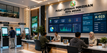 Dashboard interaktif Perizinan Terpadu Medan yang menampilkan sistem pengurusan dokumen real-time untuk mendukung percepatan layanan warga kota Medan.