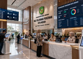 Dashboard interaktif Perizinan Usaha Medan yang menampilkan sistem verifikasi dokumen real-time untuk mendukung percepatan legalitas bisnis warga kota Medan.