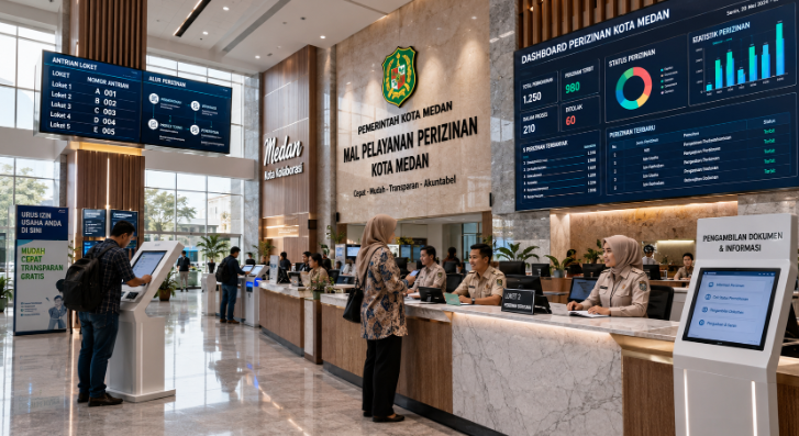 Dashboard interaktif Perizinan Usaha Medan yang menampilkan sistem verifikasi dokumen real-time untuk mendukung percepatan legalitas bisnis warga kota Medan.