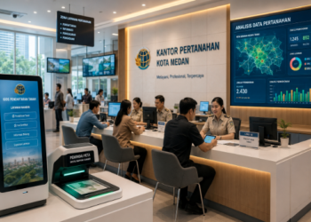 Dashboard interaktif Pertanahan Kota Medan yang menampilkan sistem pemantauan data lahan real-time untuk mendukung percepatan layanan pertanahan warga kota Medan.