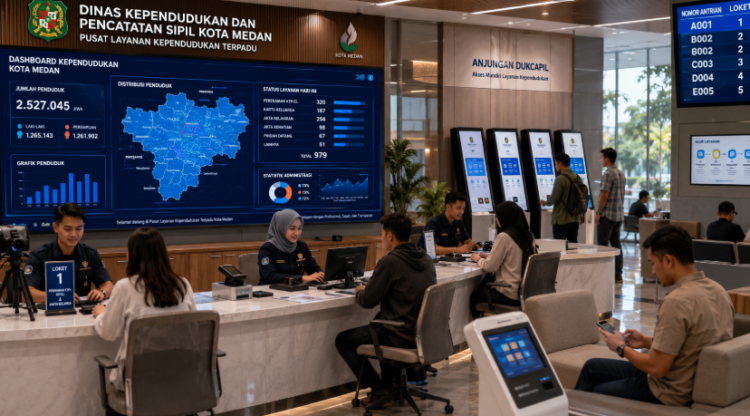 Dashboard interaktif Portal Izin Kependudukan Medan yang menampilkan sistem pemantauan data identitas real-time untuk mendukung efisiensi layanan kependudukan kota Medan.