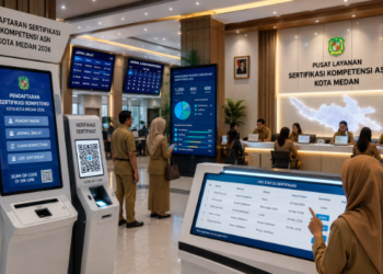 Dashboard interaktif Prosedur Administrasi Pertanahan Medan yang menampilkan sistem pemantauan data lahan real-time untuk mendukung efisiensi agraria kota Medan.