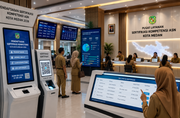 Dashboard interaktif Prosedur Administrasi Pertanahan Medan yang menampilkan sistem pemantauan data lahan real-time untuk mendukung efisiensi agraria kota Medan.