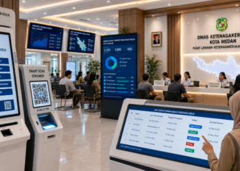 Dashboard interaktif Prosedur Izin Kerja Medan yang menampilkan sistem pemantauan data naker real-time untuk mendukung efisiensi ketenagakerjaan kota Medan.