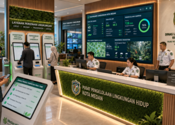 Dashboard interaktif Prosedur Izin Lingkungan Medan yang menampilkan sistem pemantauan data kelestarian real-time untuk mendukung efisiensi lingkungan kota Medan.