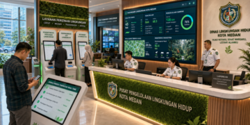 Dashboard interaktif Prosedur Izin Lingkungan Medan yang menampilkan sistem pemantauan data kelestarian real-time untuk mendukung efisiensi lingkungan kota Medan.