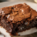 Potongan tebal dan padat dari hasil panggangan Resep Brownies Cokelat Fudgy yang menampilkan permukaan mengkilap dengan bagian dalam yang lumer.