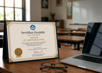 Dokumen resmi Sertifikasi Guru Medan yang menjadi bukti kompetensi profesional seorang tenaga pendidik dalam menjalankan tugas instruksional di sekolah pimpinan.