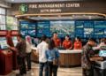 Dashboard interaktif Sistem Damkar Cepat Medan yang menampilkan sistem pemantauan data api real-time untuk mendukung efisiensi tanggap kota Medan.
