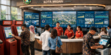 Dashboard interaktif Sistem Damkar Cepat Medan yang menampilkan sistem pemantauan data api real-time untuk mendukung efisiensi tanggap kota Medan.