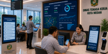 Dashboard interaktif Sistem Informasi Ketenagakerjaan Medan yang menampilkan data lowongan real-time untuk mendukung efisiensi akses layanan ketenagakerjaan bagi warga kota Medan.