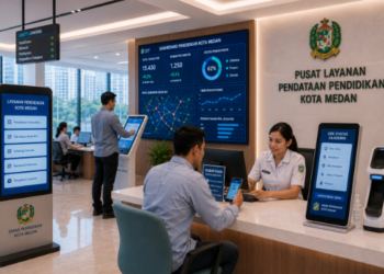 Dashboard interaktif Sistem Informasi Pendidikan Medan yang menampilkan data fasilitas sekolah real-time untuk mendukung efisiensi akses layanan pendidikan bagi warga kota Medan.