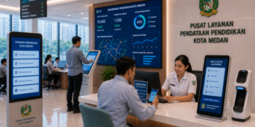 Dashboard interaktif Sistem Informasi Pendidikan Medan yang menampilkan data fasilitas sekolah real-time untuk mendukung efisiensi akses layanan pendidikan bagi warga kota Medan.