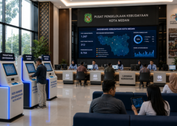 Dashboard interaktif Sistem Izin Kebudayaan Medan yang menampilkan sistem pemantauan data tradisi real-time untuk mendukung efisiensi kebudayaan kota Medan.